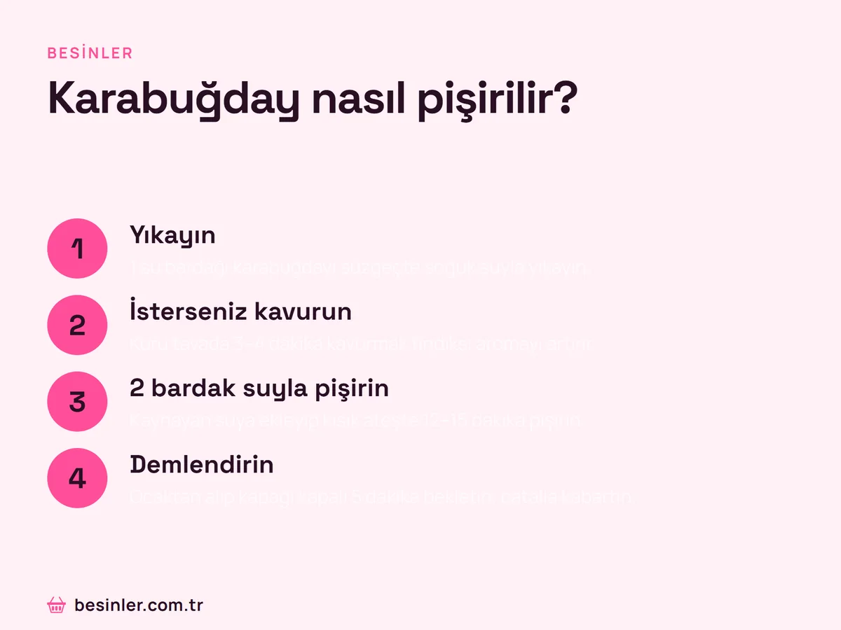 Karabuğdayın yıkama, kavurma, pişirme ve demlendirme adımları
