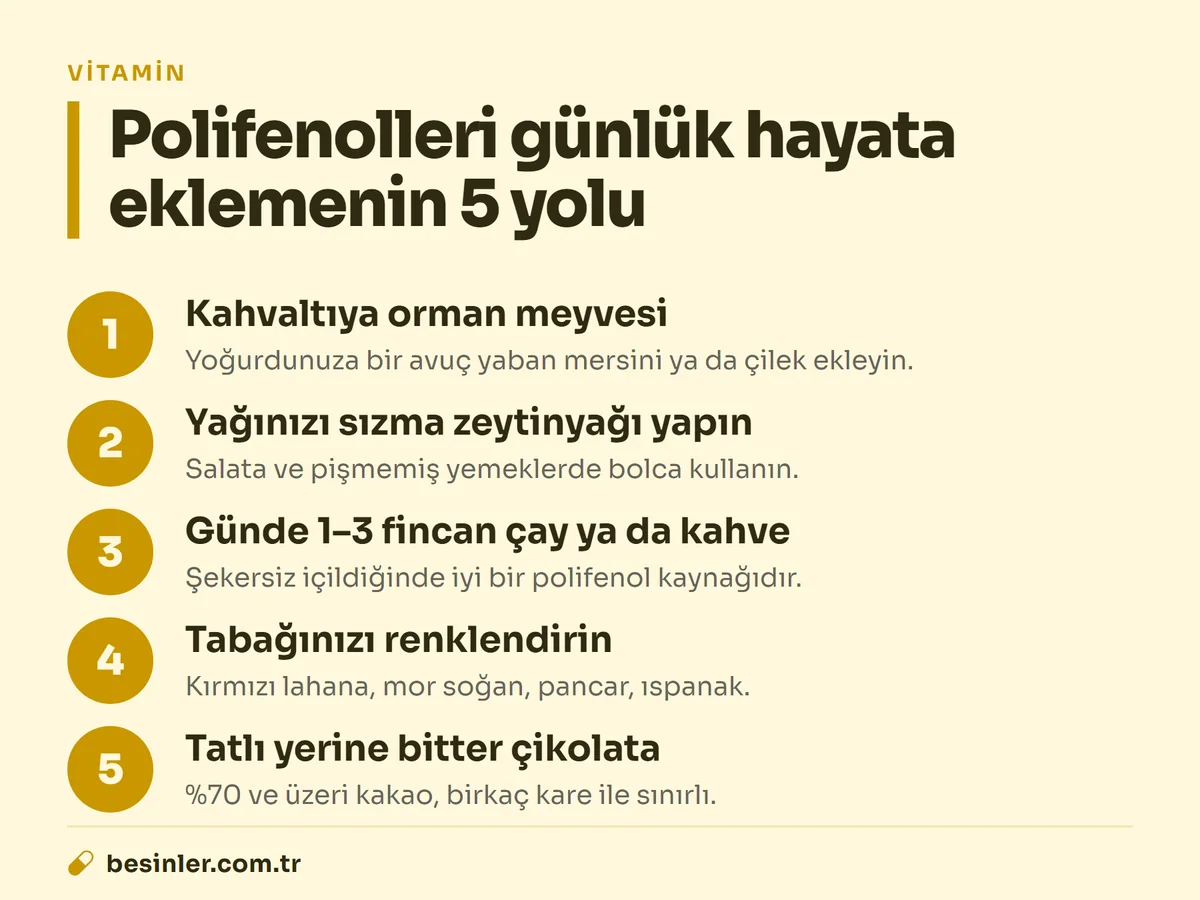 Polifenolleri günlük beslenmeye eklemenin beş pratik yolu